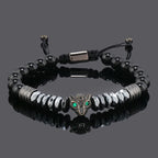 Luxury Black Natural Stone Beads Skull Crown Leopard Head Charms Man Bracelet For Women Hand Jewelry Gift