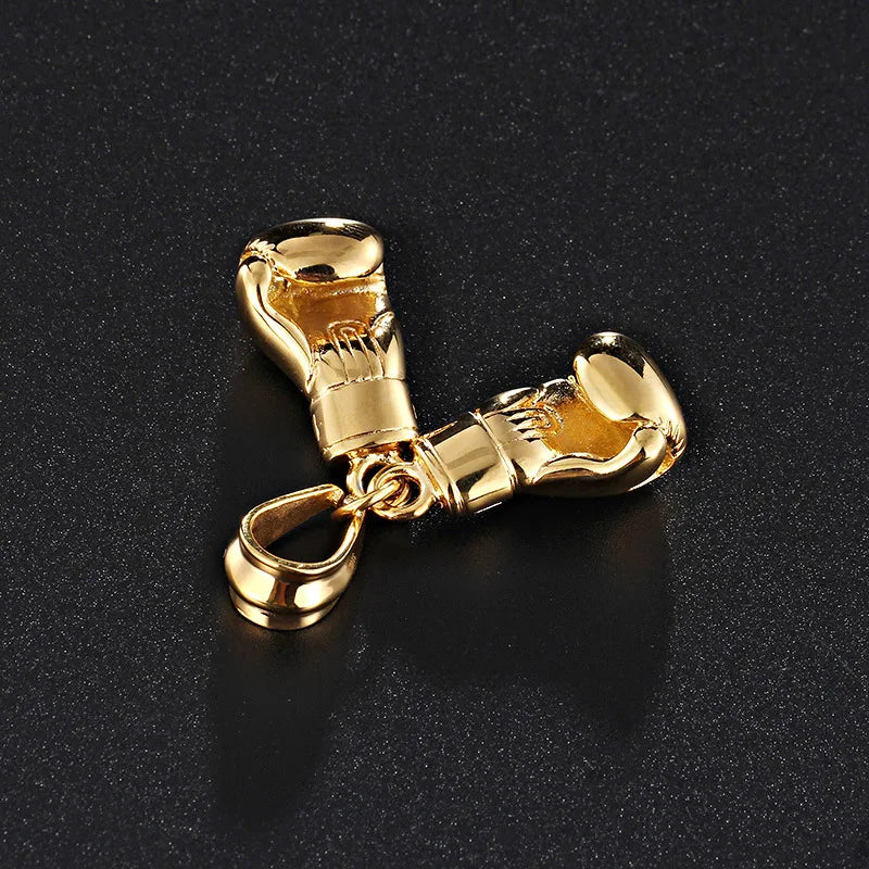 HaoYi Stainless Steel Boxing Gloves Pendant Necklace For Men Fashion Gold Silver Color Sports Jewelry Accessories