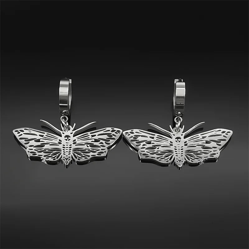 Silver Earrings Witchcraft Moth Dangle Vintage