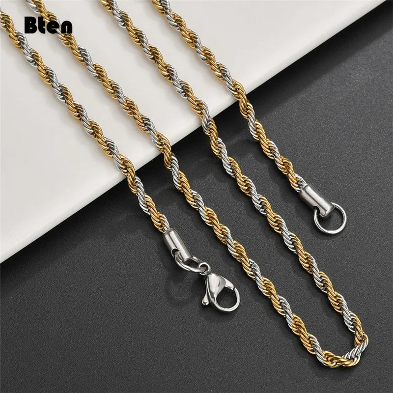 BTEN 2020 Classic Rope Chain Men Necklace Width 2/3/4/5 MM Stainless Steel Figaro Cuban Chain Necklace For Men Women Jewelry