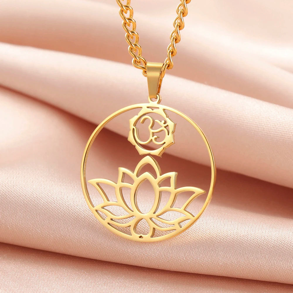 Dawapara India Tamil Om Symbol with Trident Pendant Stainless Steel Necklace Om Shiva Symbol Yoga Vintage Talisman