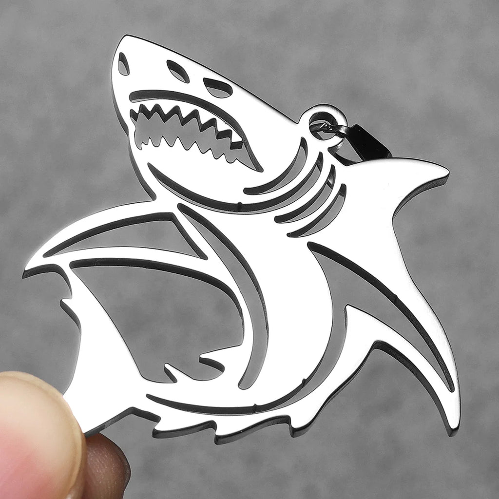Great White Shark Hollow Men Necklaces Stainless Steel Pendant Sweater Chain Women Punk Fashion Jewelry Accessories