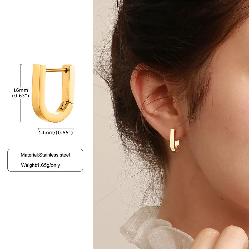 Geometric Octagon Hoop Earrings — Stainless Steel
