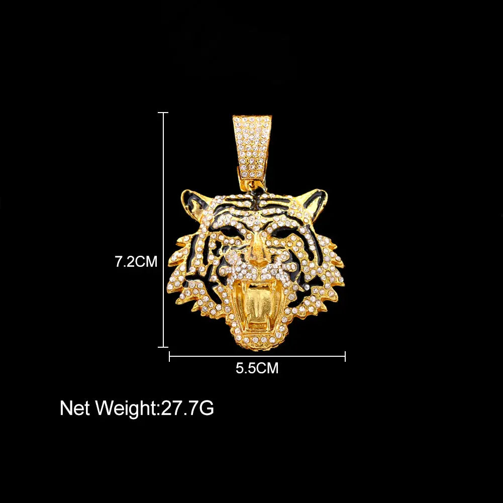 Iced Out Tiger Head Cuban Pendant — Gold