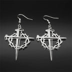 Jesus Crown Thorns Silver Earrings Drop Christian