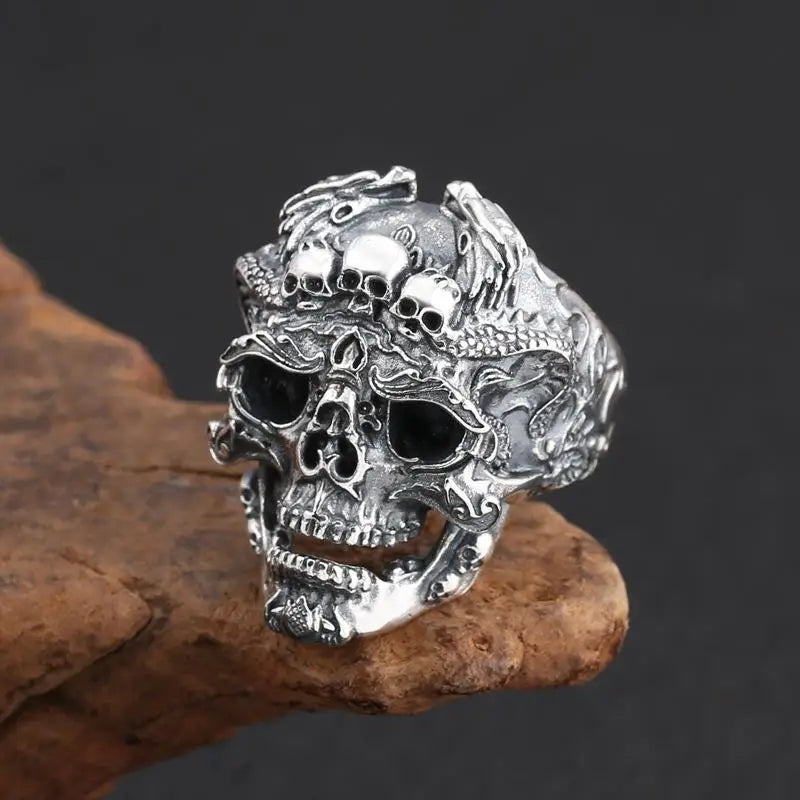 Skull Steel Ring Retro Three Mouth Street