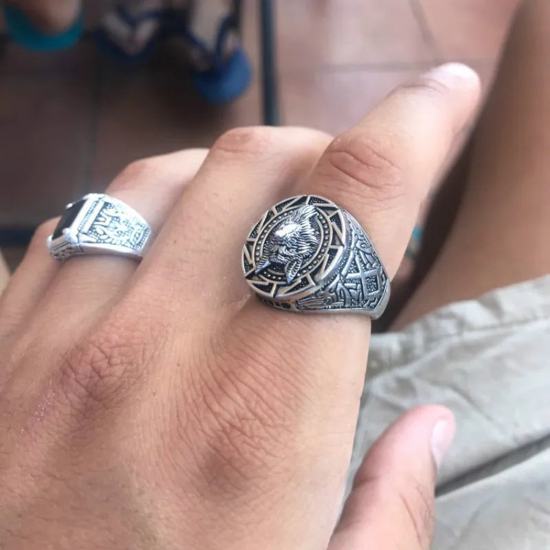 Men's Vintage Wolf Totem Ring Nordic Mythology Viking Warrior Wolf Head Men's Ring Domineering Fashion Men's Ring