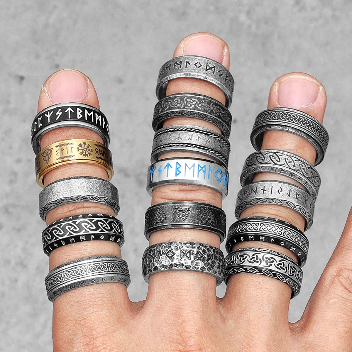 Vintage Nordic Viking Runes Celtic Knot Series Stainless Steel Womens Mens Rings Punk Biker Jewelry Creativity Gift