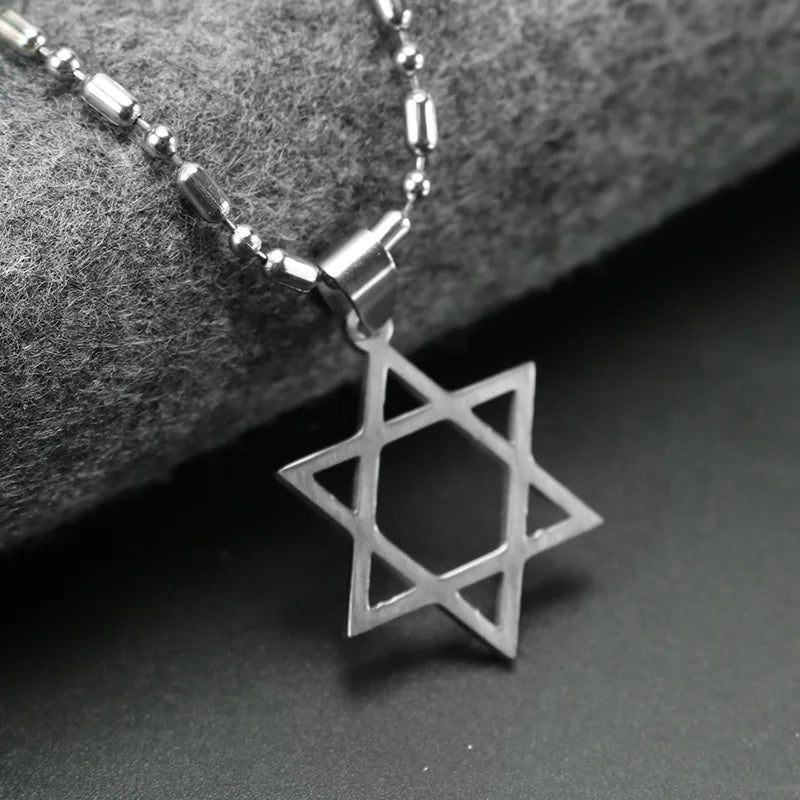 Star of David Beaded Chain Necklace — Stainless Steel