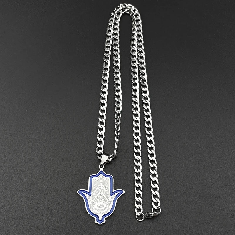 Hamsa Evil Eye Pendant Necklace — Silver