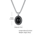 Stylish Black Natural Stone Pendant Necklace for Men,Vintage Stainless Steel Black Onyx Oval Pendant Neckalce Jewelry