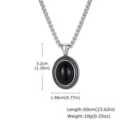 Stylish Black Natural Stone Pendant Necklace for Men,Vintage Stainless Steel Black Onyx Oval Pendant Neckalce Jewelry