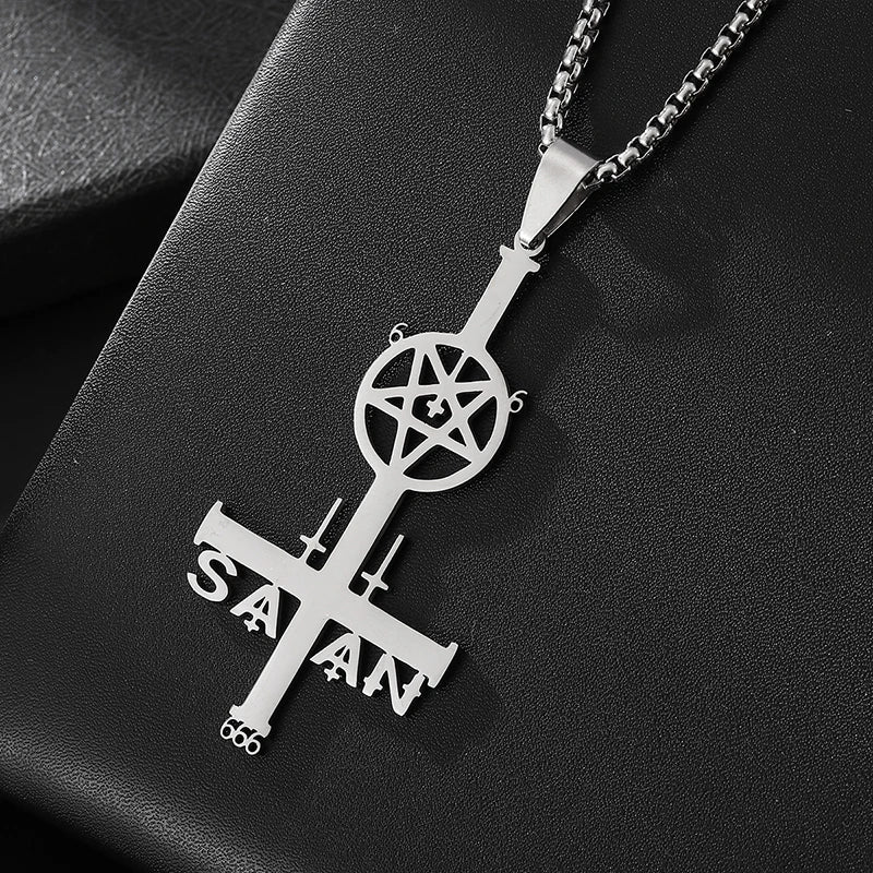 Male Black Plated St Peter's Inverted Cross Pendant Necklace for Men Stainless Steel Choker Crux de Sanctus Petrus