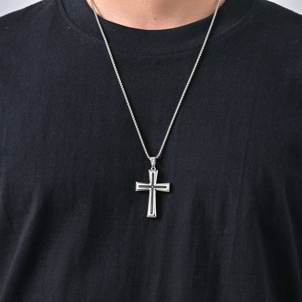Minimal Cross Pendant — Silver Stainless