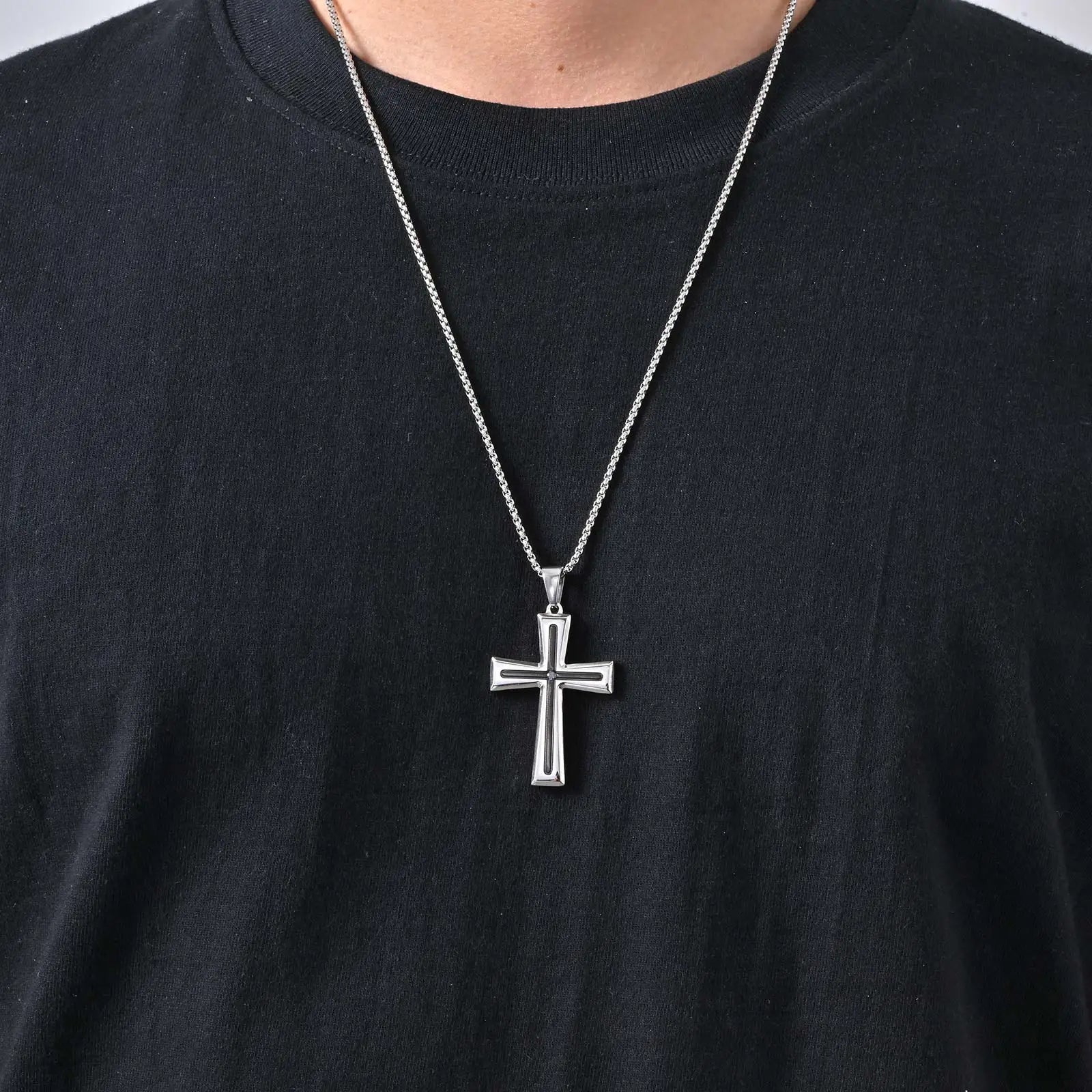 Minimal Cross Pendant — Silver Stainless