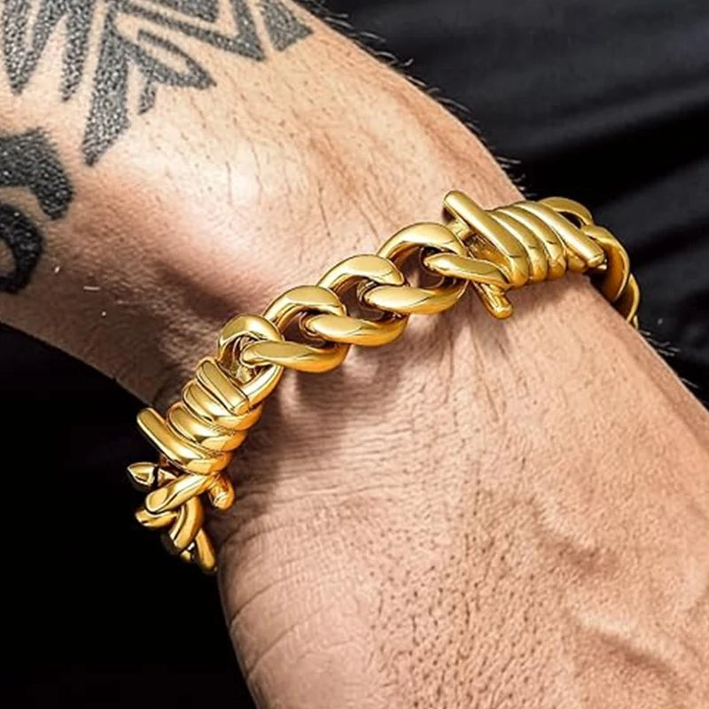 Barbed Wire Cuban Link Stainless Steel Thorn Bracelet Adjustable Punk Emo Style Chain Bracelets For Men Women Fashion