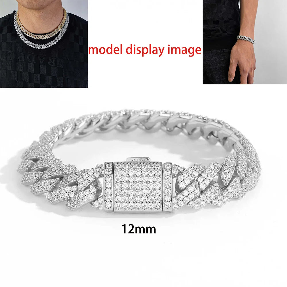925 Silver Cuban Chain Necklace Iced Out 10-20MM