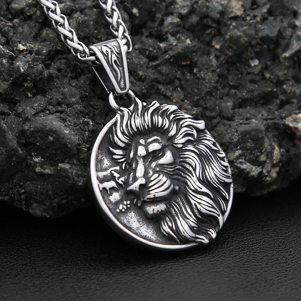 Lion Viking Steel Pendant Nordic Punk Biker Animal