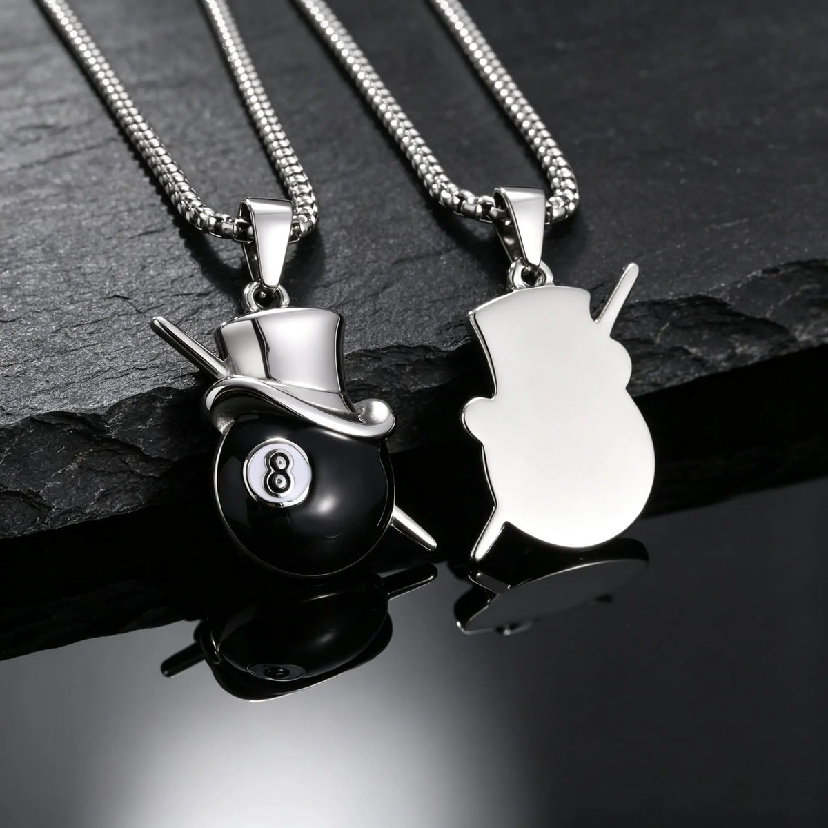 Lucky 8 Ball Pendant Necklace — Black Stainless Steel