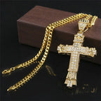 Shiny Ice Crystal Zircon Christian Cross Pendant Men and Women Hip Hop Trend Jewelry Catholic Amulet Necklace