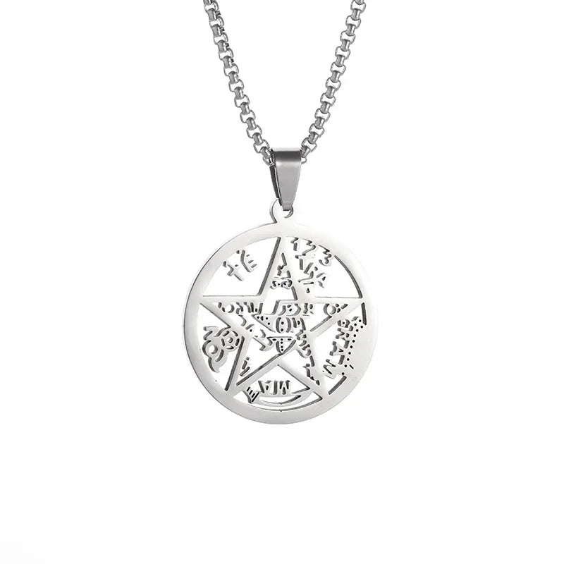 Exquisite and Creative Hip Hop Pentagram Pendant Necklace for Men Simple Punk Texture Necklace Jewelry Sweater Chain