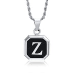 Initials Necklaces for Men Women,A-Z 26 Letters Black Square Stainless Steel Pendant Collar,45-60CM Twisted Rope Chain