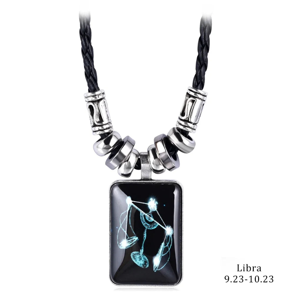 2024 Personalized Pendant Necklace Galaxy Constellation Design 12 Zodiac Sign Horoscope Astrology Necklace For Women Men Resin J
