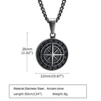 Vintage Compass Coin Pendant Necklace — Stainless Steel