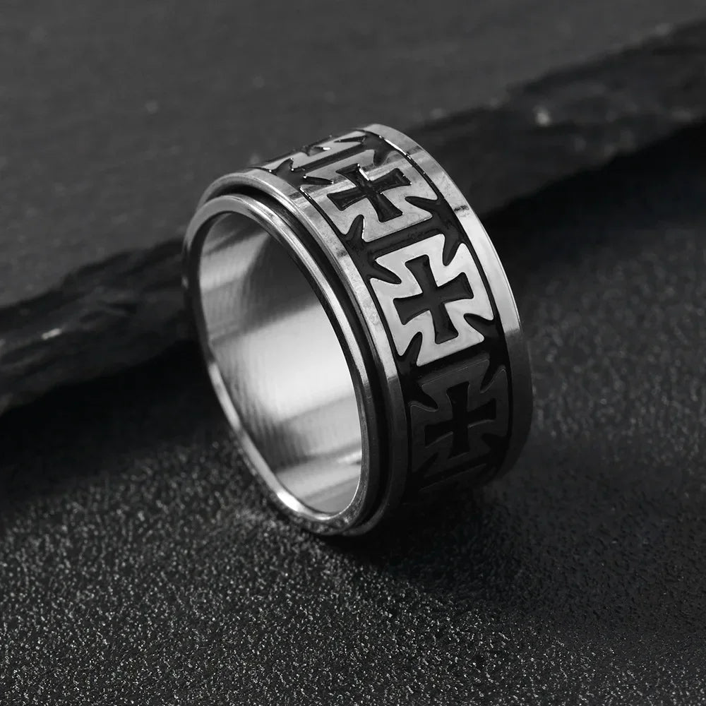 Knight Templar Cross Ring — Black Stainless Steel