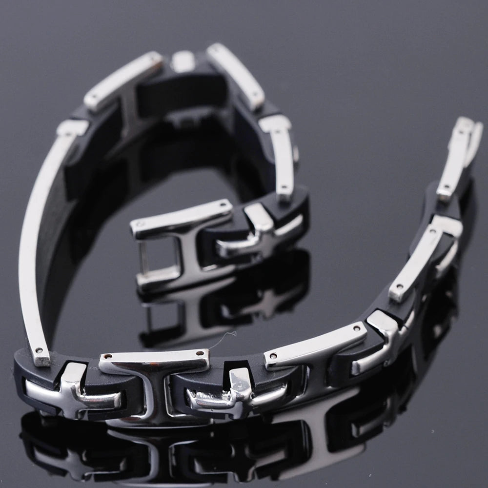 Religious Cross Men's Bracelets & Bangles Stainless Steel Black Silicone ID Bracelets for Man Boys Male Jewelry Gifts