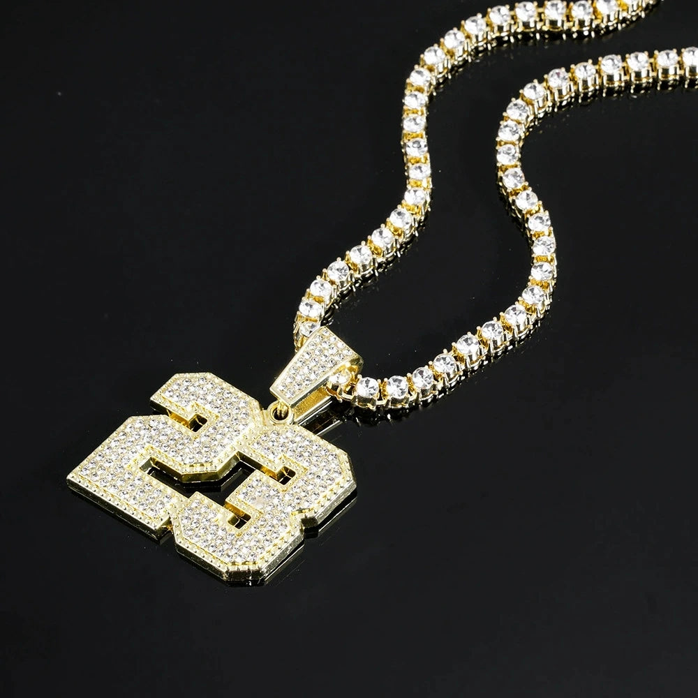2026 Hip Hop Number 23 Pendant Necklace 4mm Rhinestone Tennis Chain Sparkling Punk Jewelry for Men Women Fashion Accessory Gift