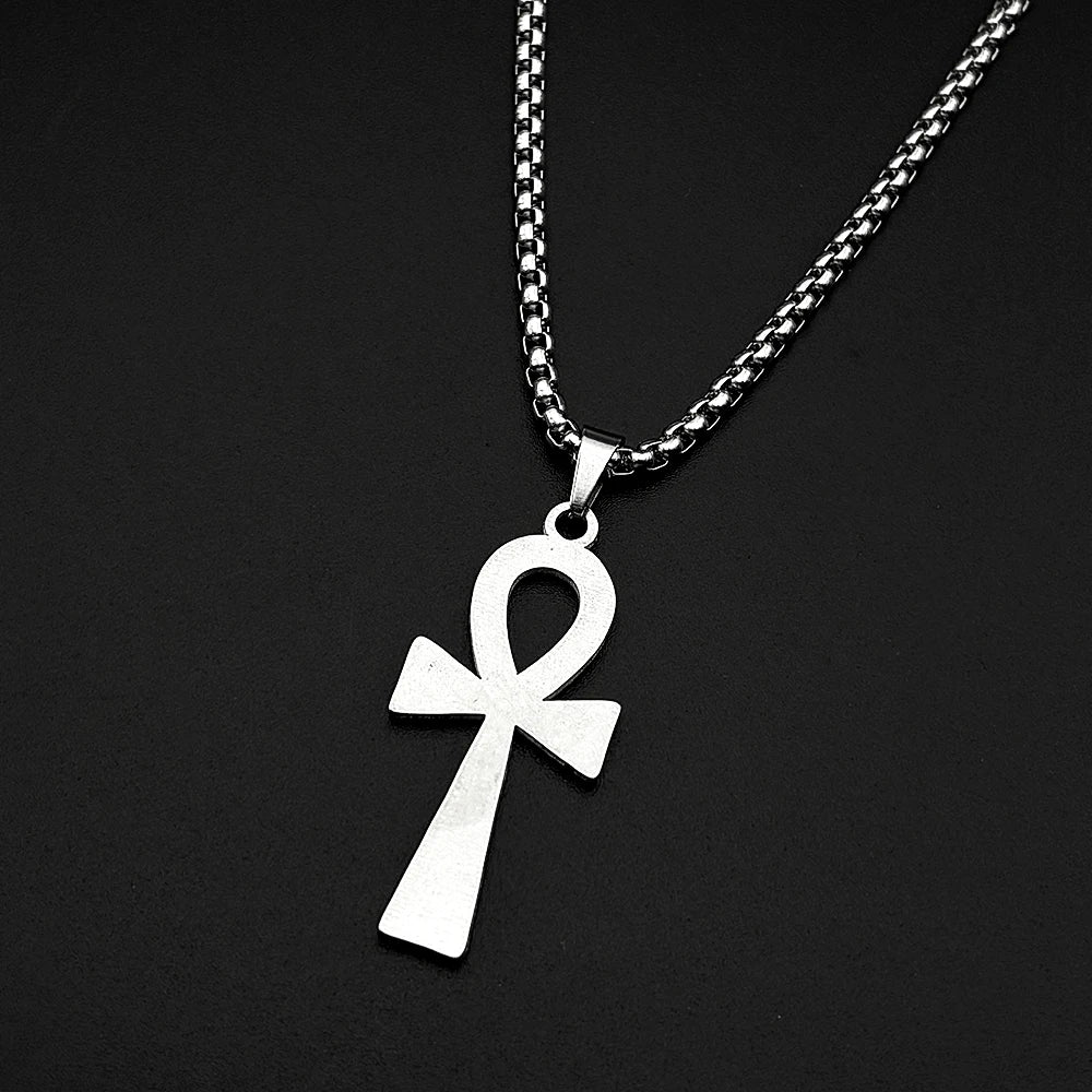 Egyptian Ankh Cross Stainless Steel Pendant Necklace for Women Men Key of Life Symbol Cross Chain Necklaces Amulet