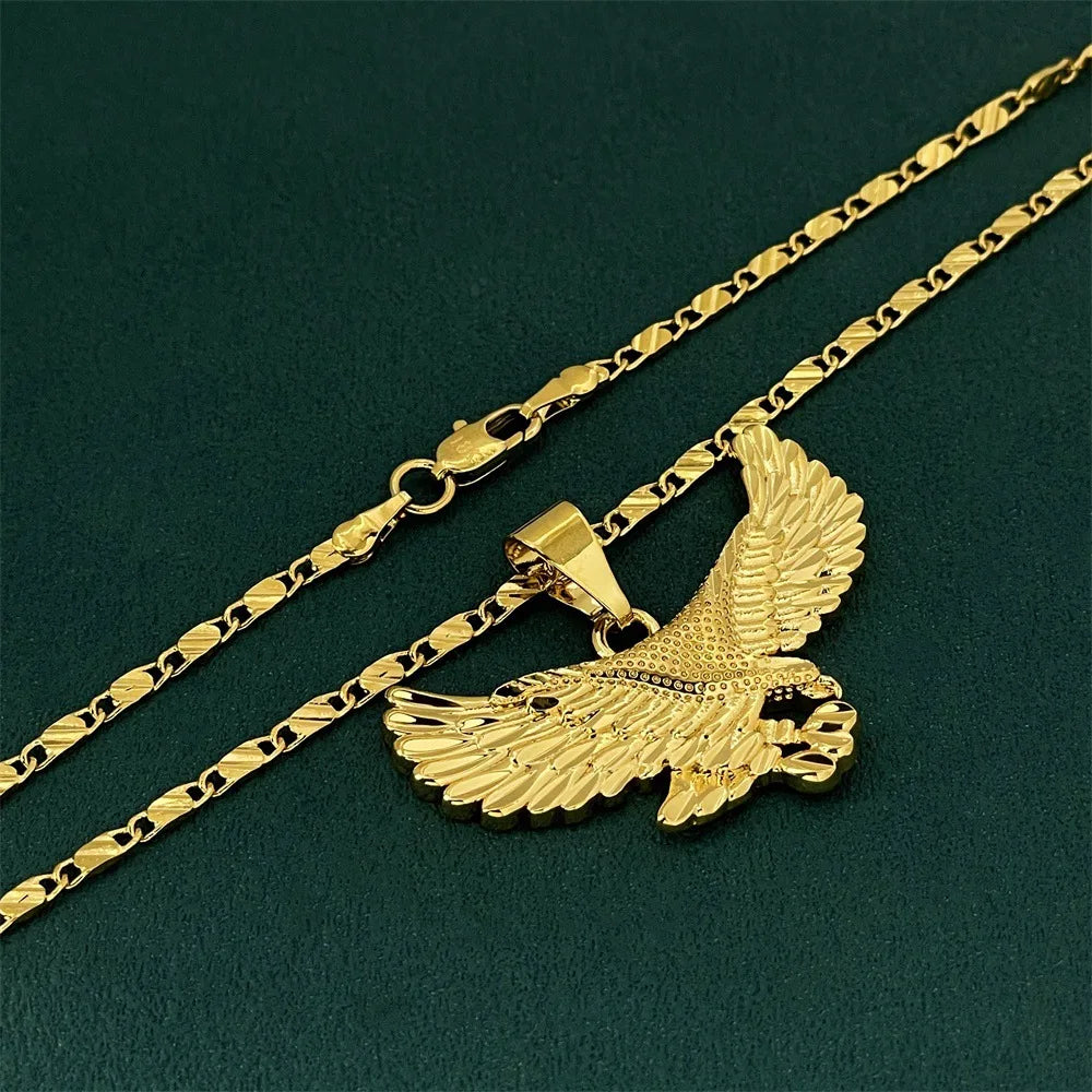 24K Gold Punk Hip-Hop Eagle Pendant Necklace, Unisex Fashion Jewelry