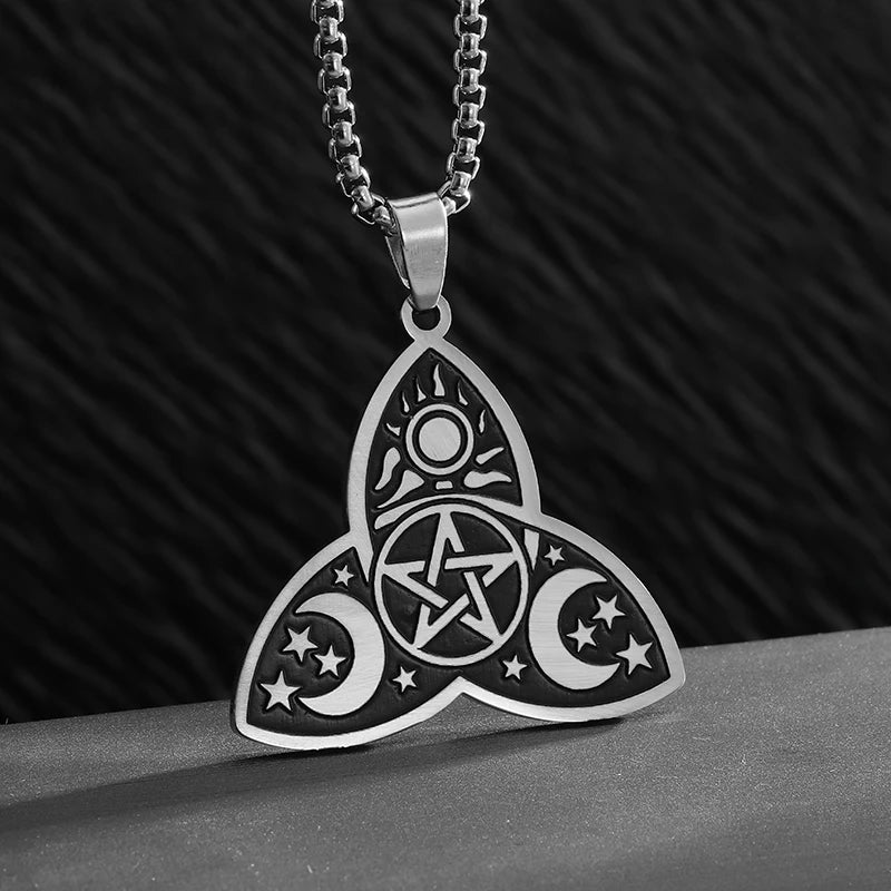 Sun Moon Star Trinity Pendant Necklace