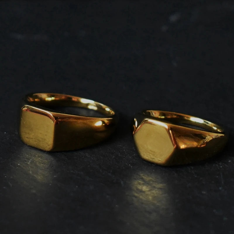 Handmade Highly Polished Stainless Steel 18k Gold Plated Square Geometric Smooth Blank Signet Rings for Women Men