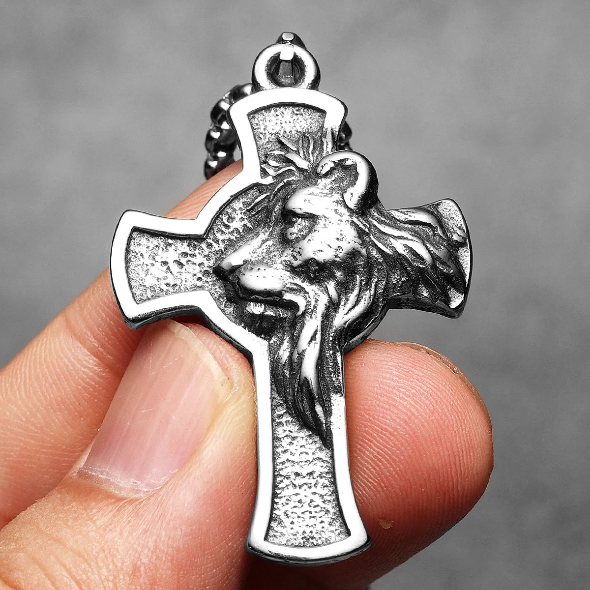 Lion King Cross Pendant Necklace — Stainless Steel