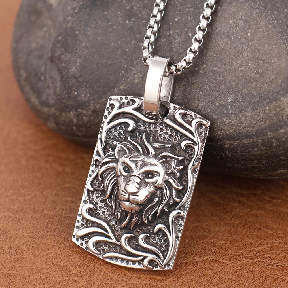 Vintage Lion Pendant Necklace — Stainless Steel