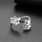 Skyrim Punk Spider Web Ring for Women Men Stainless Steel Creative Open Adjustable Rings Halloween Jewelry Gift