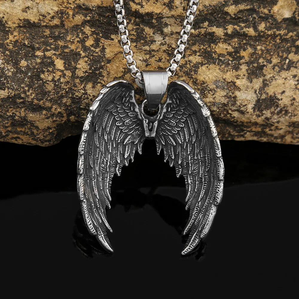 New Style Dominating Fashion Pendant Necklace Titanium Steel Angel Wings Pendant Men's Necklace Jewelry Wholesale