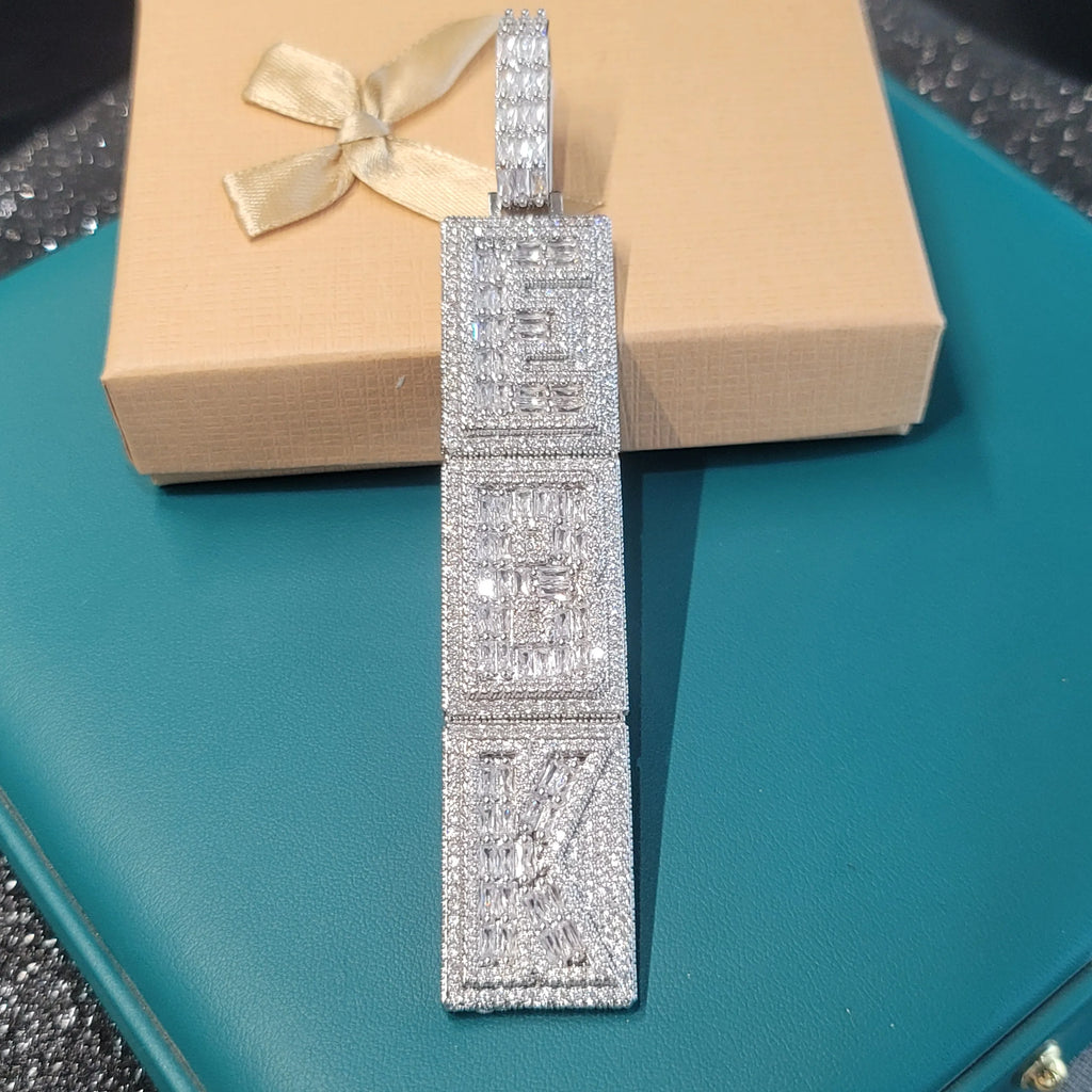 Custom Square Letter Multiple Rows Pendant For Men Personalized Mumber Necklace Cuban Link Chain Design Fonts Hip Hop Jewelry