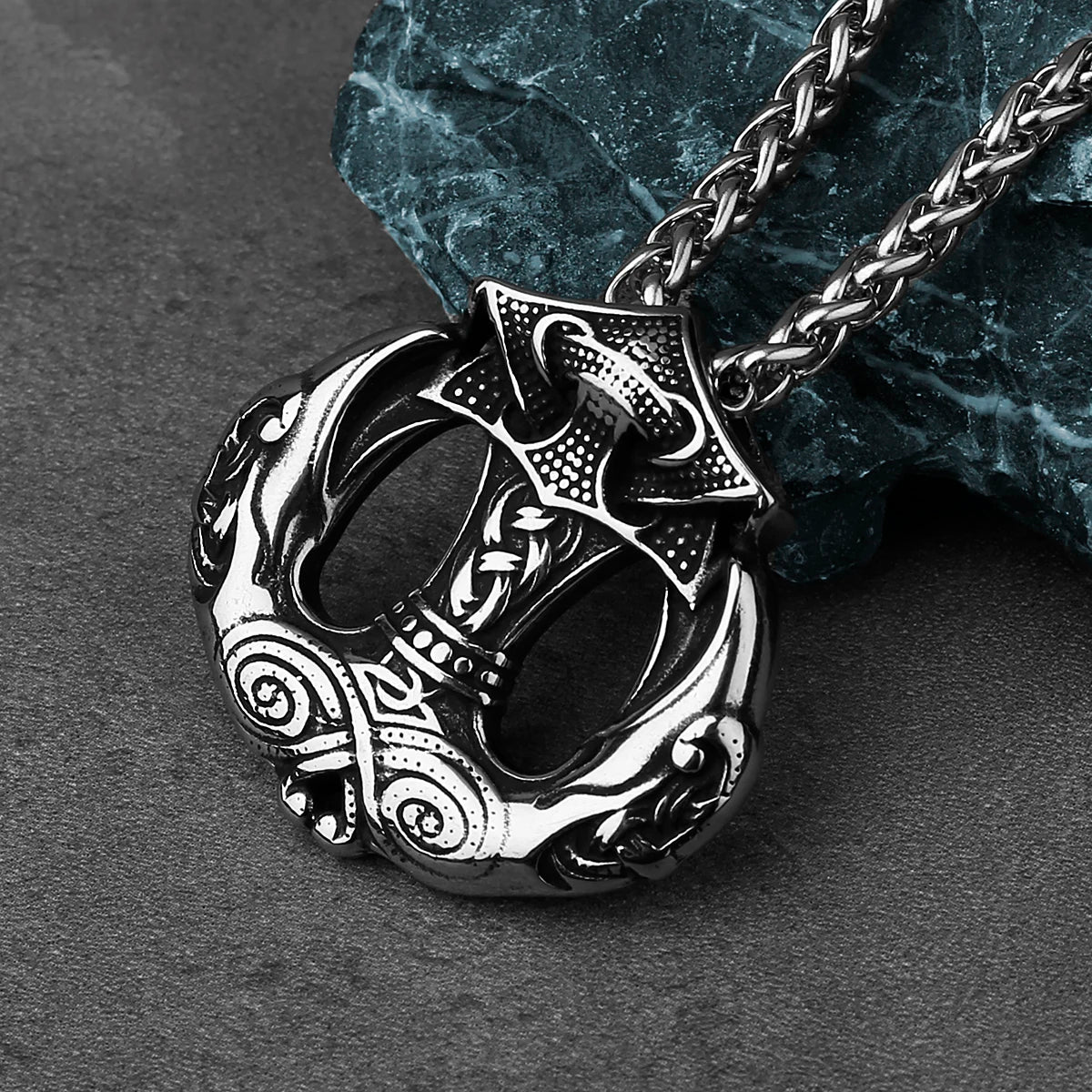 Viking Crow Anchor Pendant Necklace for Men — Stainless Steel