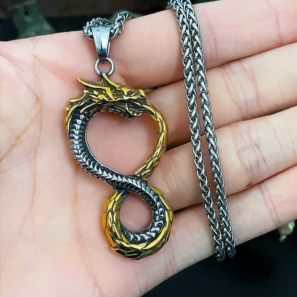Viking Ouroboros Dragon Necklace — Stainless Steel