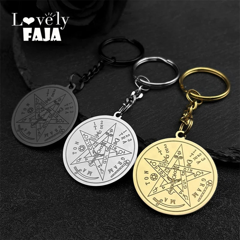 Star Key Gold Pendant Gothic Pentagram Witchcraft