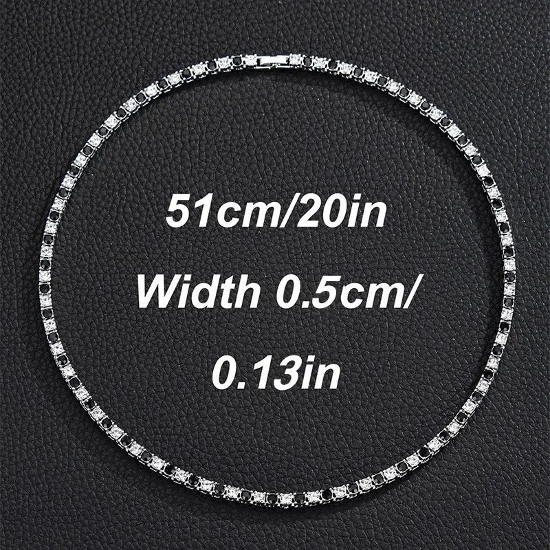 4/5mm 1 Row Black White Crystal Cz Stone Tennis Chain Hip Hop Choker Necklace Bling Iced Out Rock Jewelry For Men Women 18inch