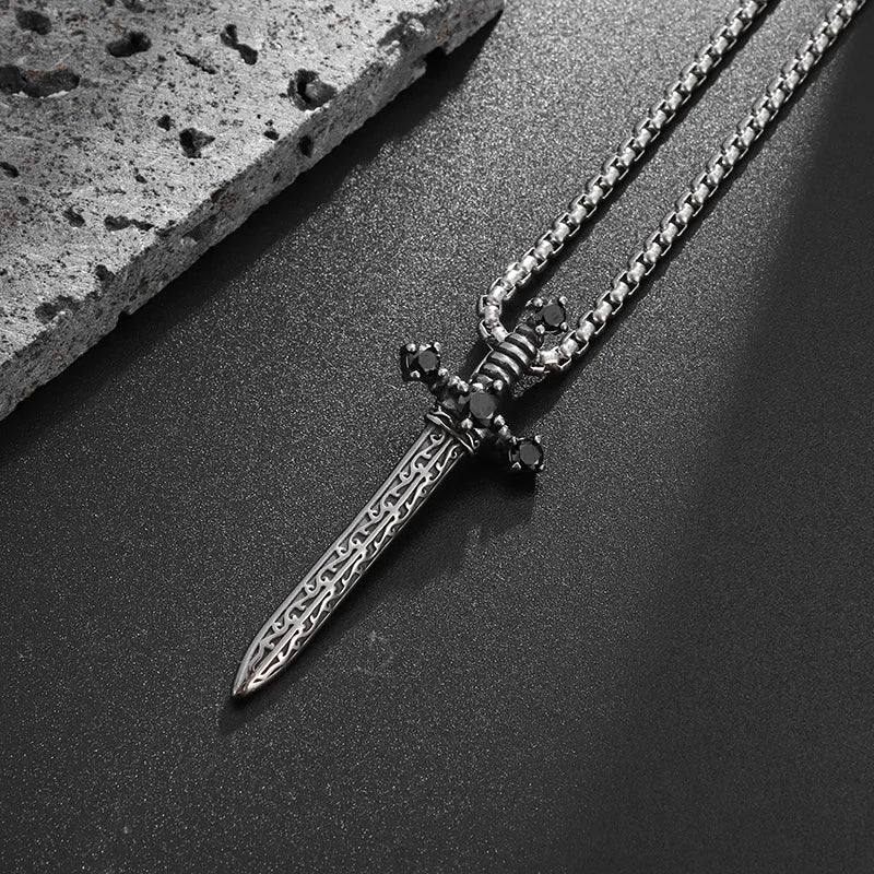 Black Cross Pendant Necklace Vintage Box Chain
