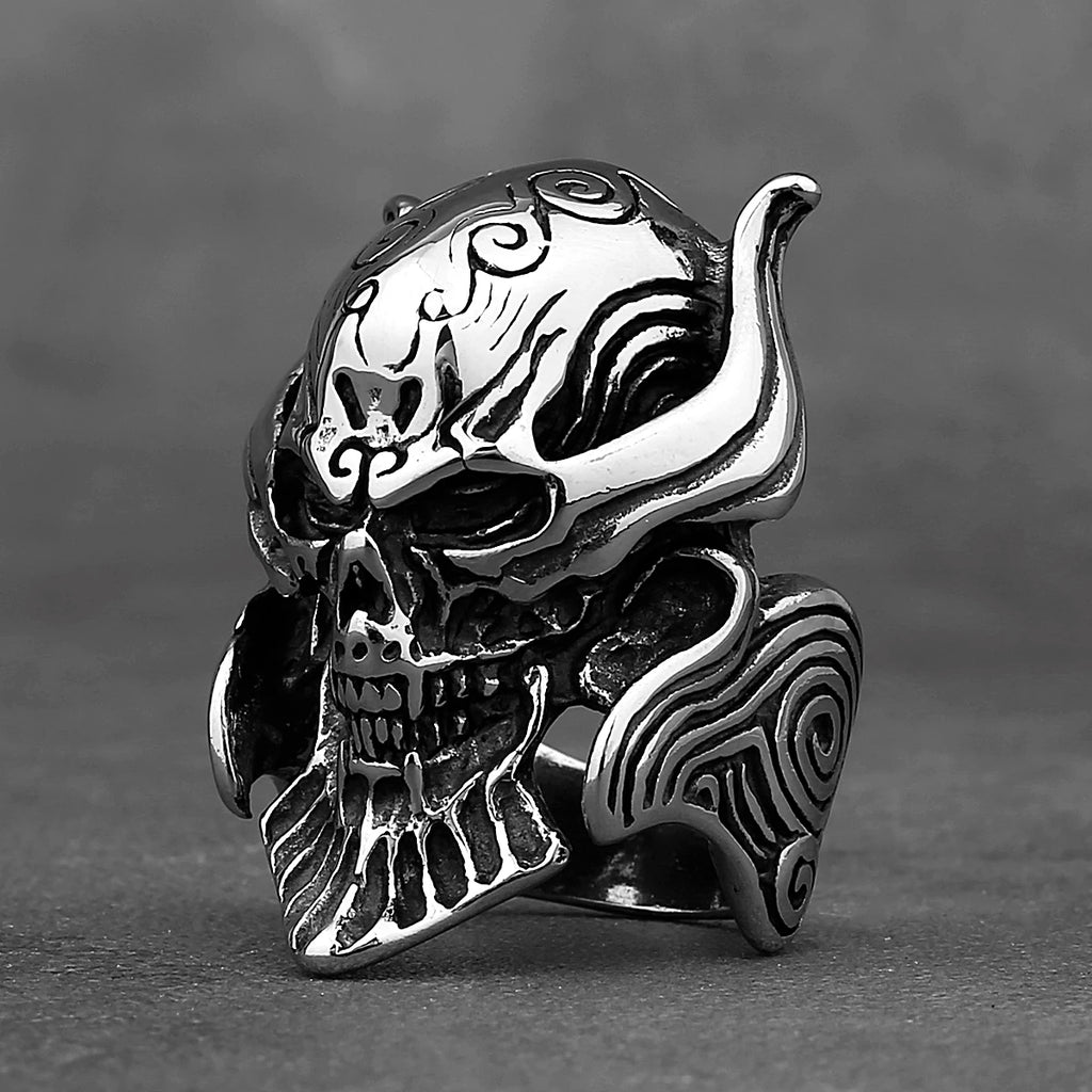 Stainless Steel Ring Domineering Wolf Tooth Armor Men's High Quality Fashion Biker Red Eye Hell Devil Ring Jewelry