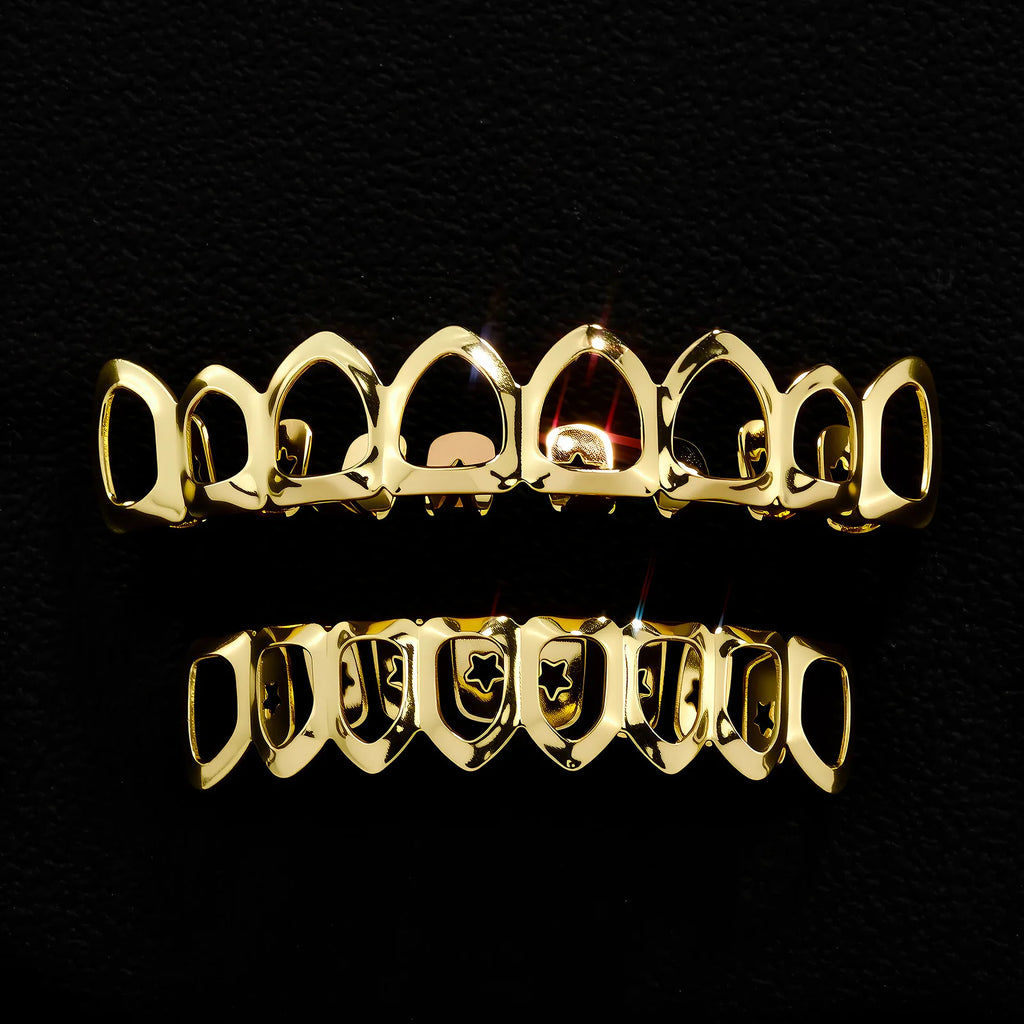 Glossy Hollow Teeth Grillz Top & Bottom Caps, 6 or 8 Teeth