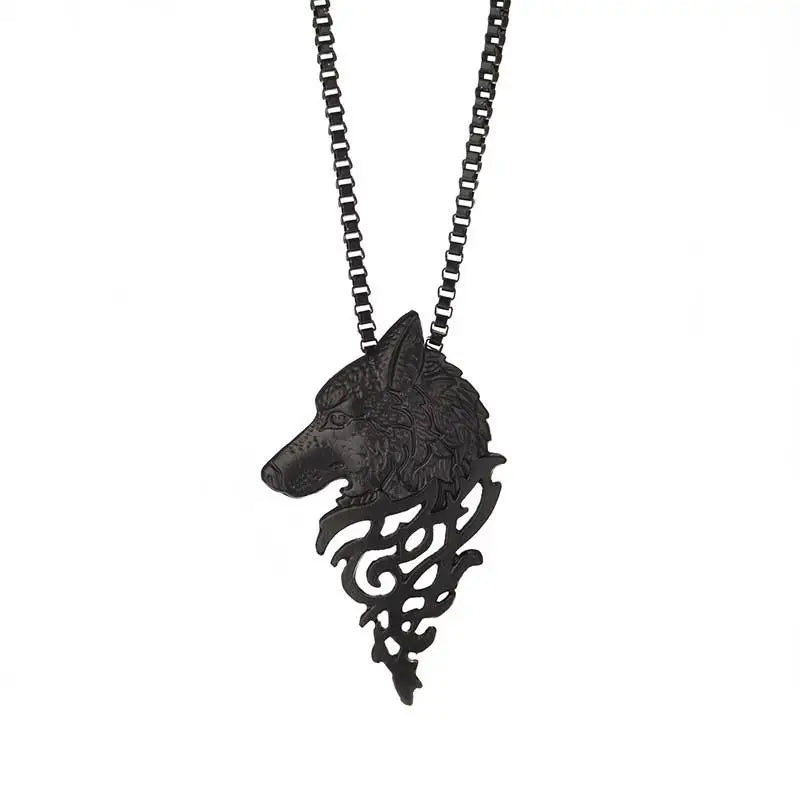 Vintage Men Wolf Head Pendant Necklace Sweater Cosplay Jewelry