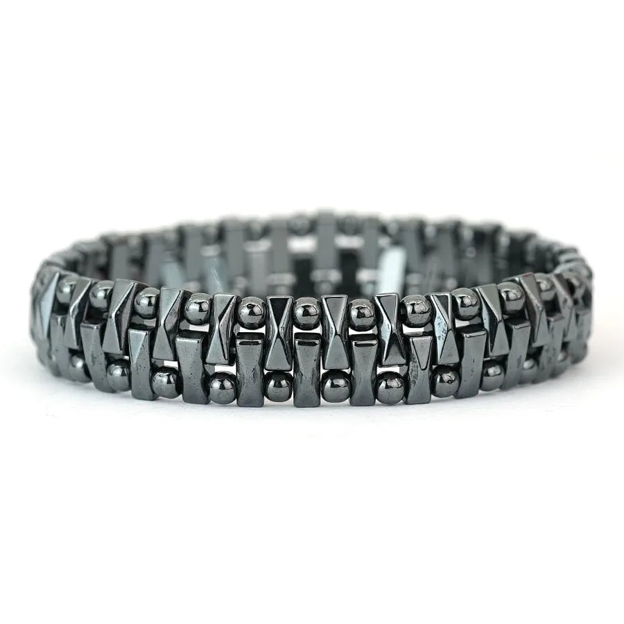 Geometric Hematite Bracelet for Men Biker Jewelry Grey Metal Energy Stone Therapy Punk Style Bangle for Him