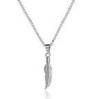 Long Feather Pendant Choker Necklace — Stainless Steel